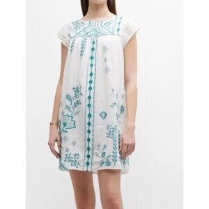 Johnny Was Willow Floral-Embroidered Shift Mini Dress Medium White